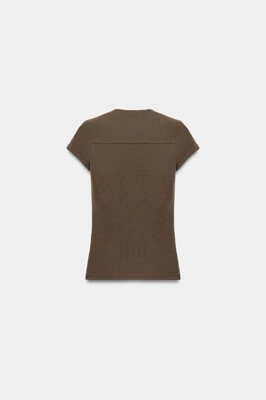 SQUARE NECK T-SHIRT - Brown by Zara
