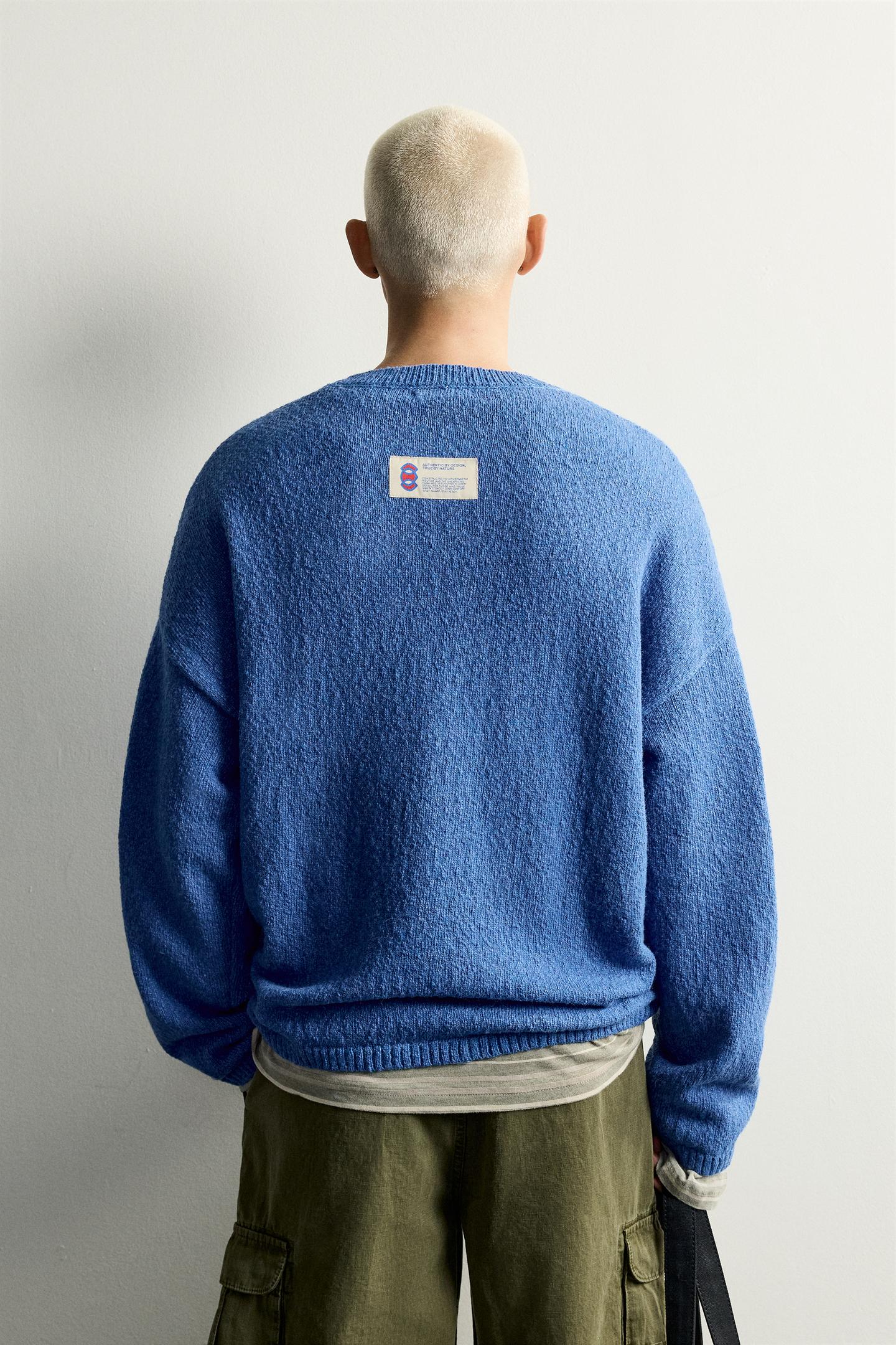 Мужской свитер Zara Relaxed Fit BouclÉ Structure, цвет: Синий — фото 3