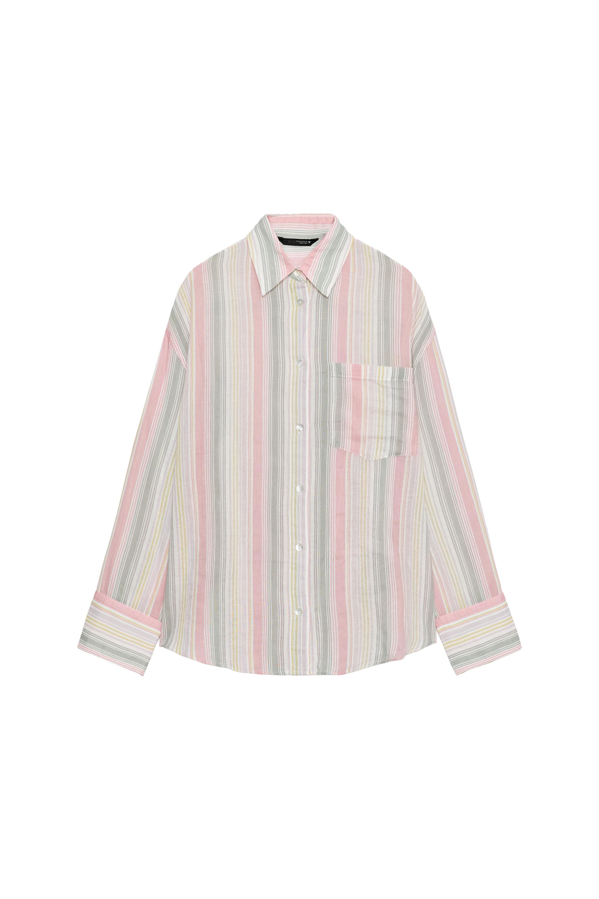 STRIPED OVERSIZE CHIFFON SHIRT WITH POCKET - only one | ZARA India
