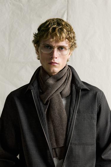WOOL AND CASHMERE BLEND KNIT SCARF — Tan marl 2