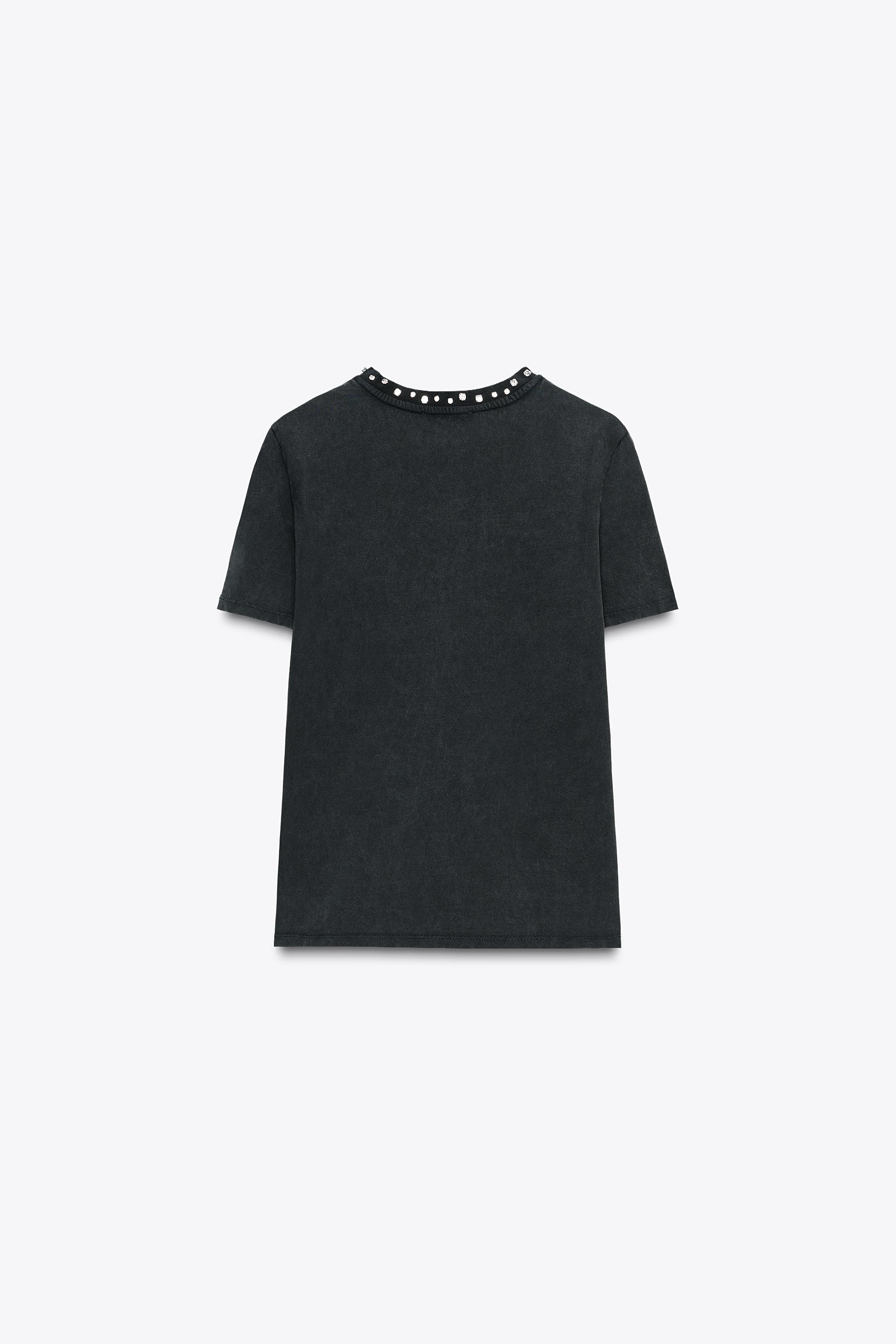JEWELED WASHED EFFECT T-SHIRT