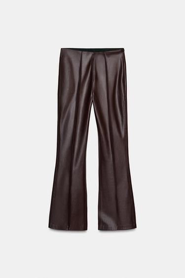 FAUX LEATHER MINI FLARE LEGGINGS - Brown by Zara