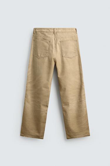 WASHED PRINTED STRAIGHT-LEG TROUSERS - camel by Zara - Image 7