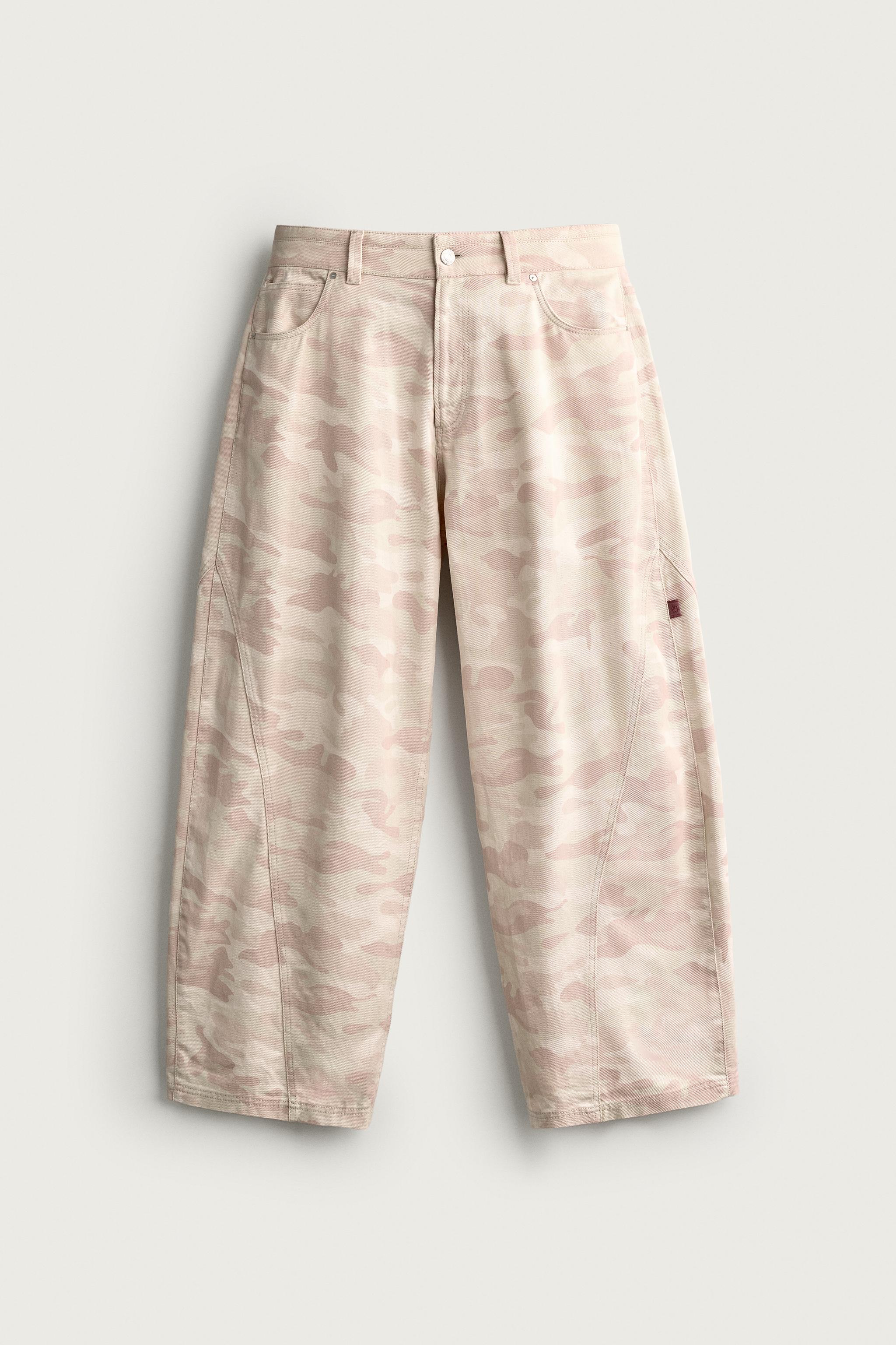 ABSTRACT PRINT BALLOON FIT PANTS — Faded pink