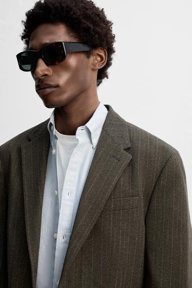 STRIPED TEXTURED BLAZER - Brown / Green by Zara - Image 4