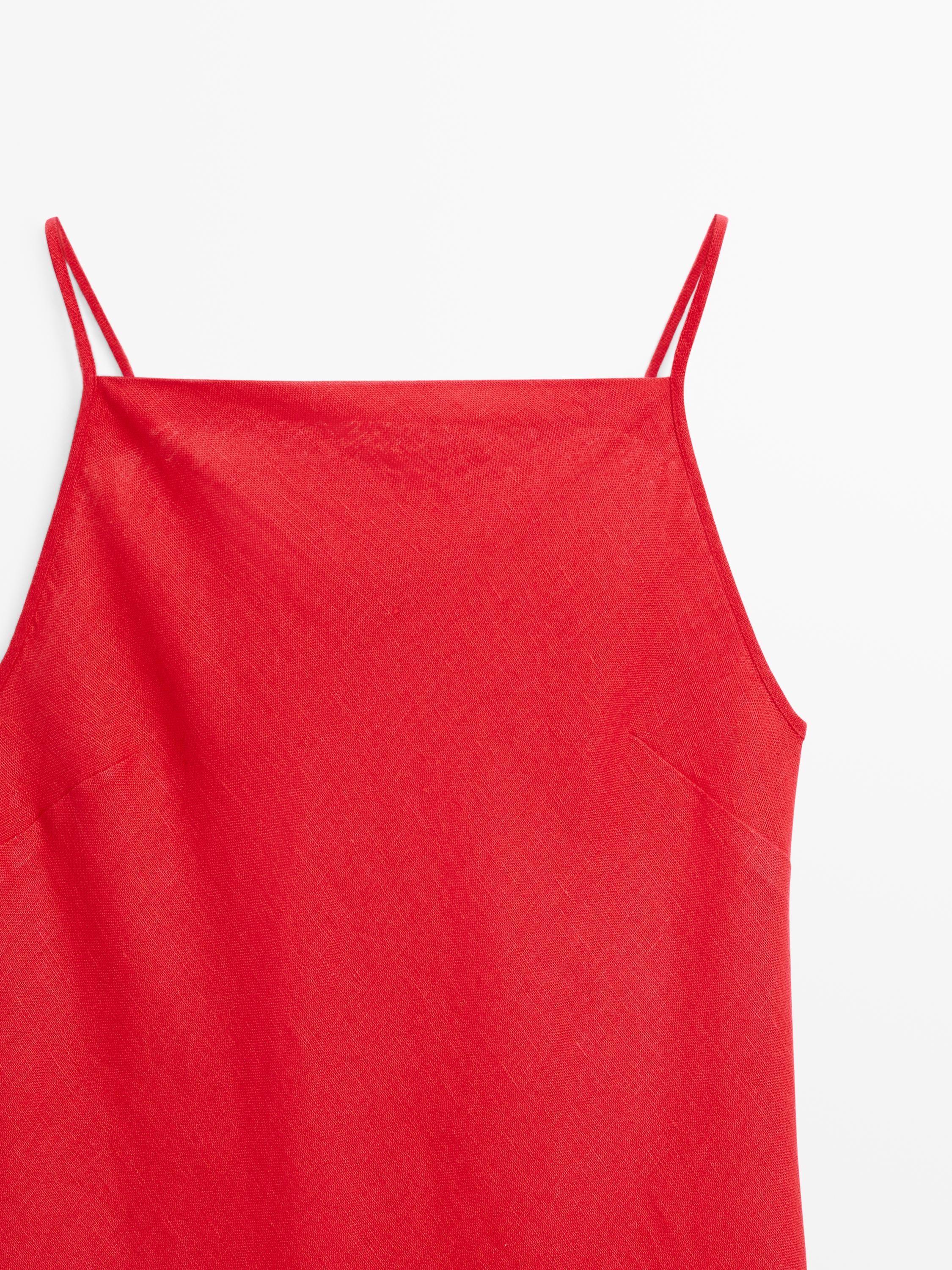 Linen midi dress with straight neckline