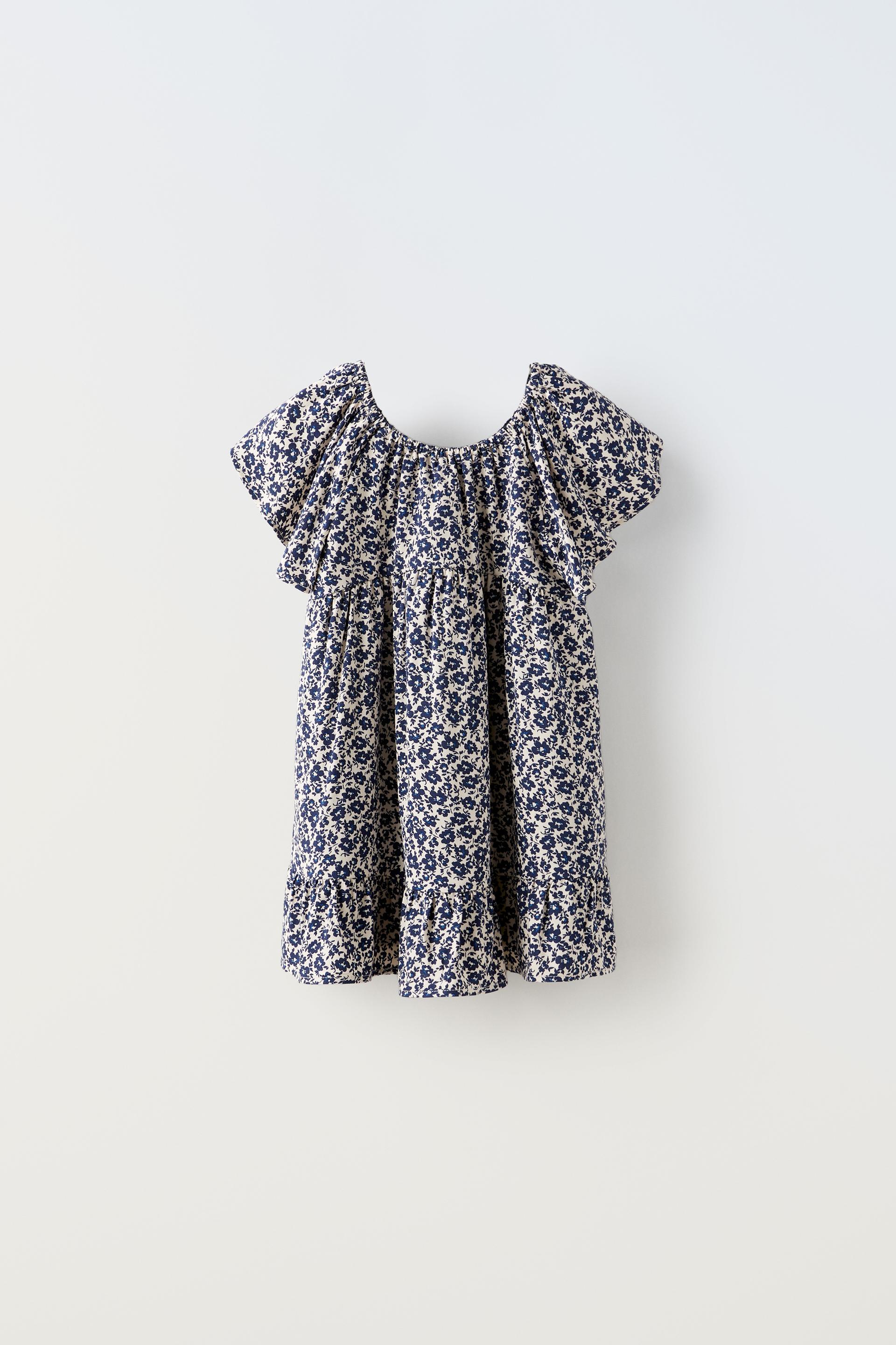 FLORAL RUFFLED DRESS - Navy blue | ZARA United States