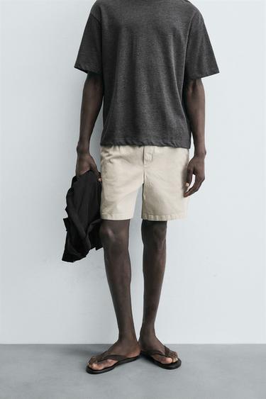 Zara TEXTURED SHORTS - Stone