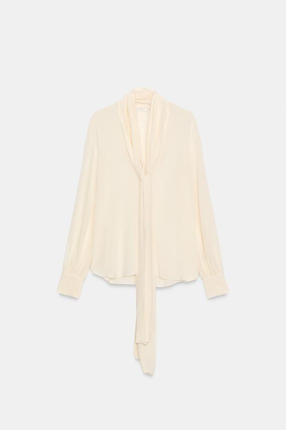 Zara SEMI-SHEER TIED SHIRT - Mid-ecru - Image 0