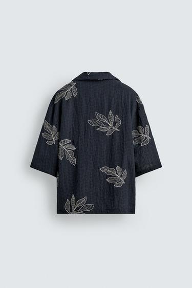 CHEMISE POLO BRODERIE FEUILLES - Bleu / Blanc de Zara - Image 7