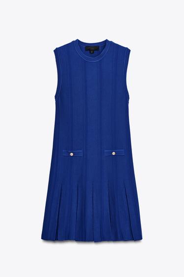 VESTIDO PUNTO TABLAS - Azulón de Zara