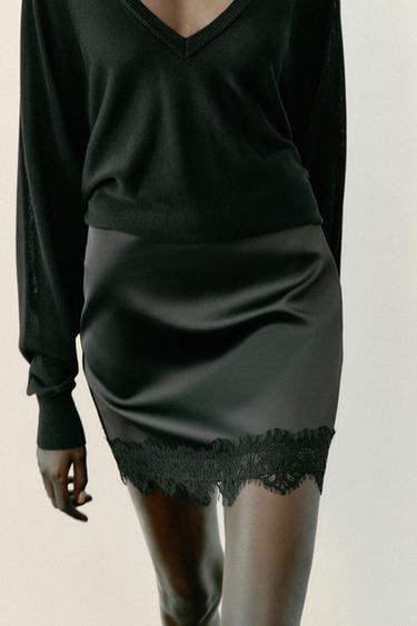 SKORT WITH LACE HEM - Black by Zara