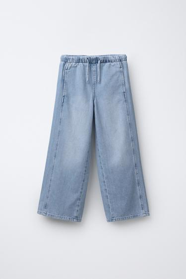 WIDE-LEG JEANS WITH DRAWSTRINGS - Light blue by Zara