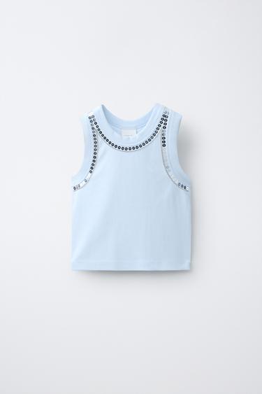 SEQUINNED TOP - Sky blue by Zara