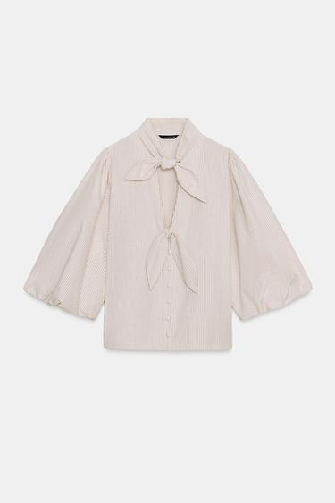 ΜΠΛΟΥΖΑ ΡΙΓΕ ΜΕ ΦΙΟΓΚΟΥΣ - ΚΑΦΕ/ΛΕΥΚΟ του Zara - Εικόνα 0