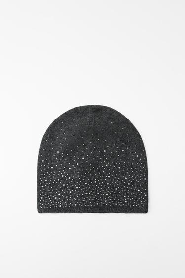 Zara KNIT RHINESTONE BEANIE - Anthracite Gray