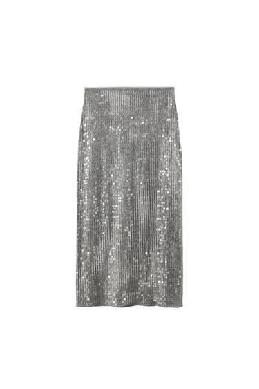 SEQUIN SPLIT KNIT MIDI SKIRT - Grey marl by Zara