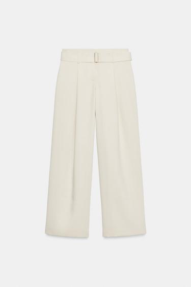 PANTALÓN CINTURÓN - Crudo de Zara - Imagen 0