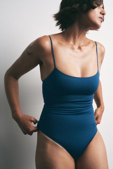 STRAPPY POLYAMIDE BODYSUIT - Duck blue by Zara