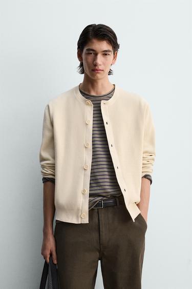 Zara 雪尼爾紋理開襟衫 - 裸色