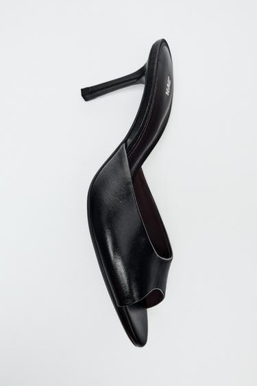 Zara LEATHER HEELED MULES - Black