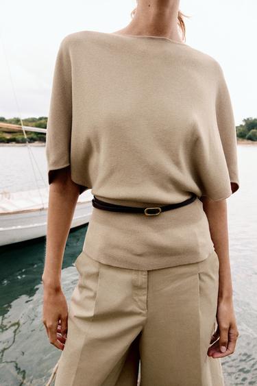 KNIT TOP WITH BELT - Sand by Zara