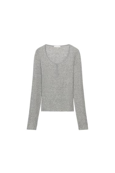 CAMISETA CUELLO PANADERO BOTONES - Gris de Zara