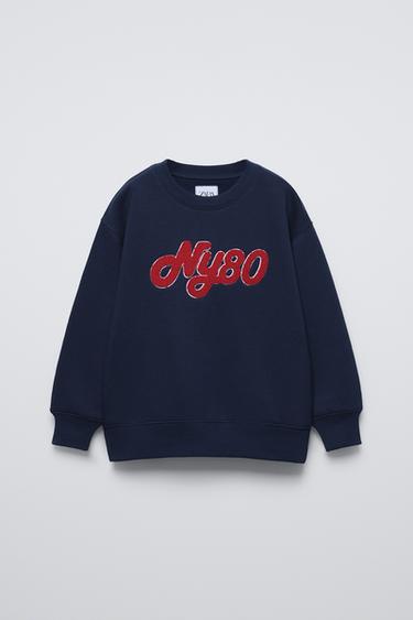 TERRYCLOTH SLOGAN SWEATSHIRT - Navy blue by Zara