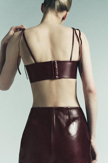 100% LEATHER MINI TOP - GARNET by Zara - Image 3
