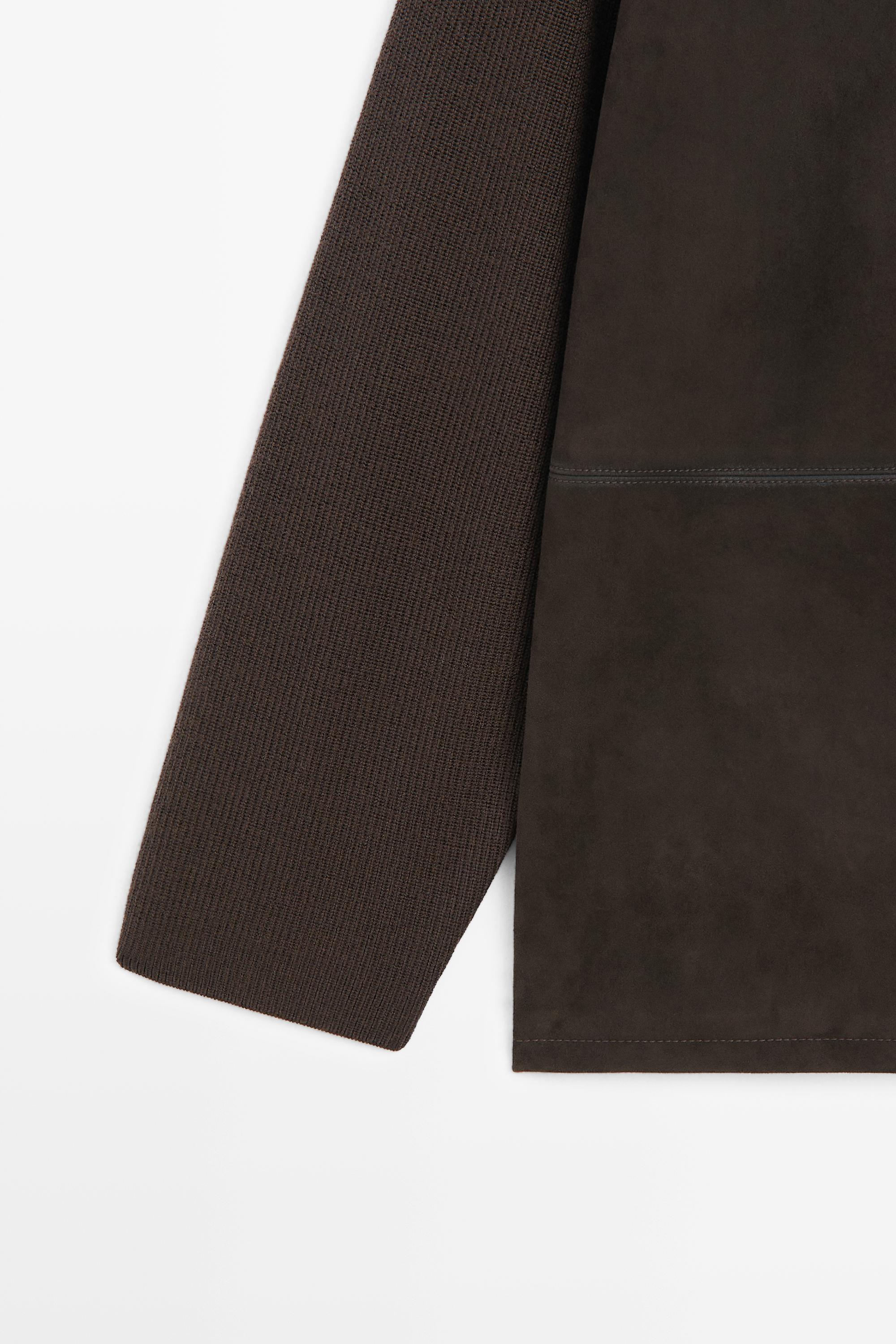 Combined high neck suede oversize blouse