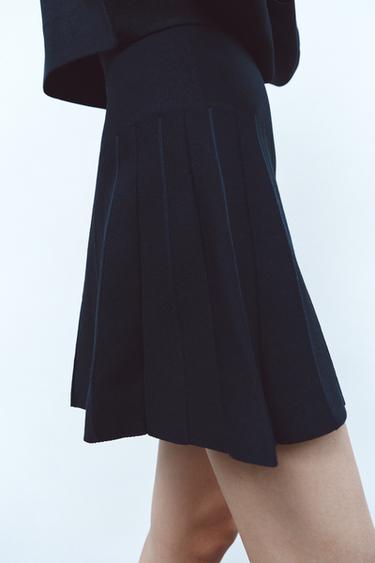 BOX PLEAT KNIT MINI SKIRT - Navy blue by Zara - Image 1