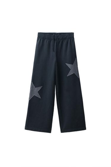 PLIŠASTE HLAČE SPRANEGA VIDEZA S ŠIROKIMI HLAČNICAMI IN ZVEZDASTIMI MOTIVI - Siva antracit od Zare