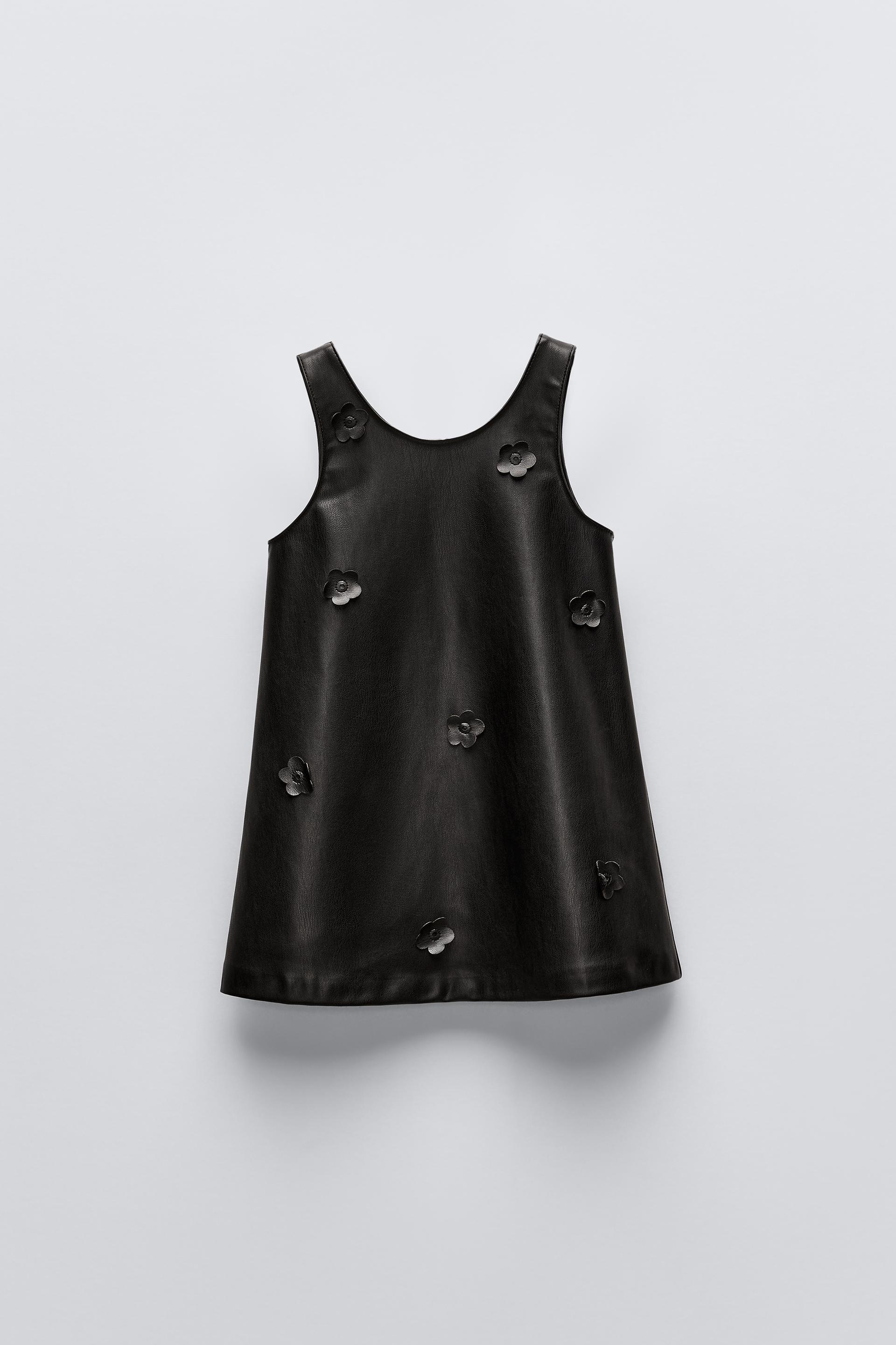 FLORAL FAUX LEATHER PINAFORE DRESS Black ZARA Canada