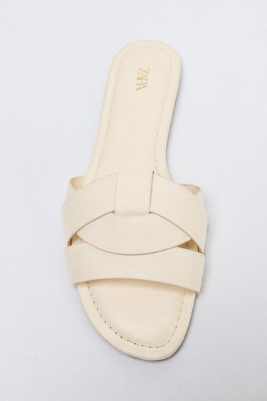 CROSSED FLAT LEATHER SANDALS - White by Zara
