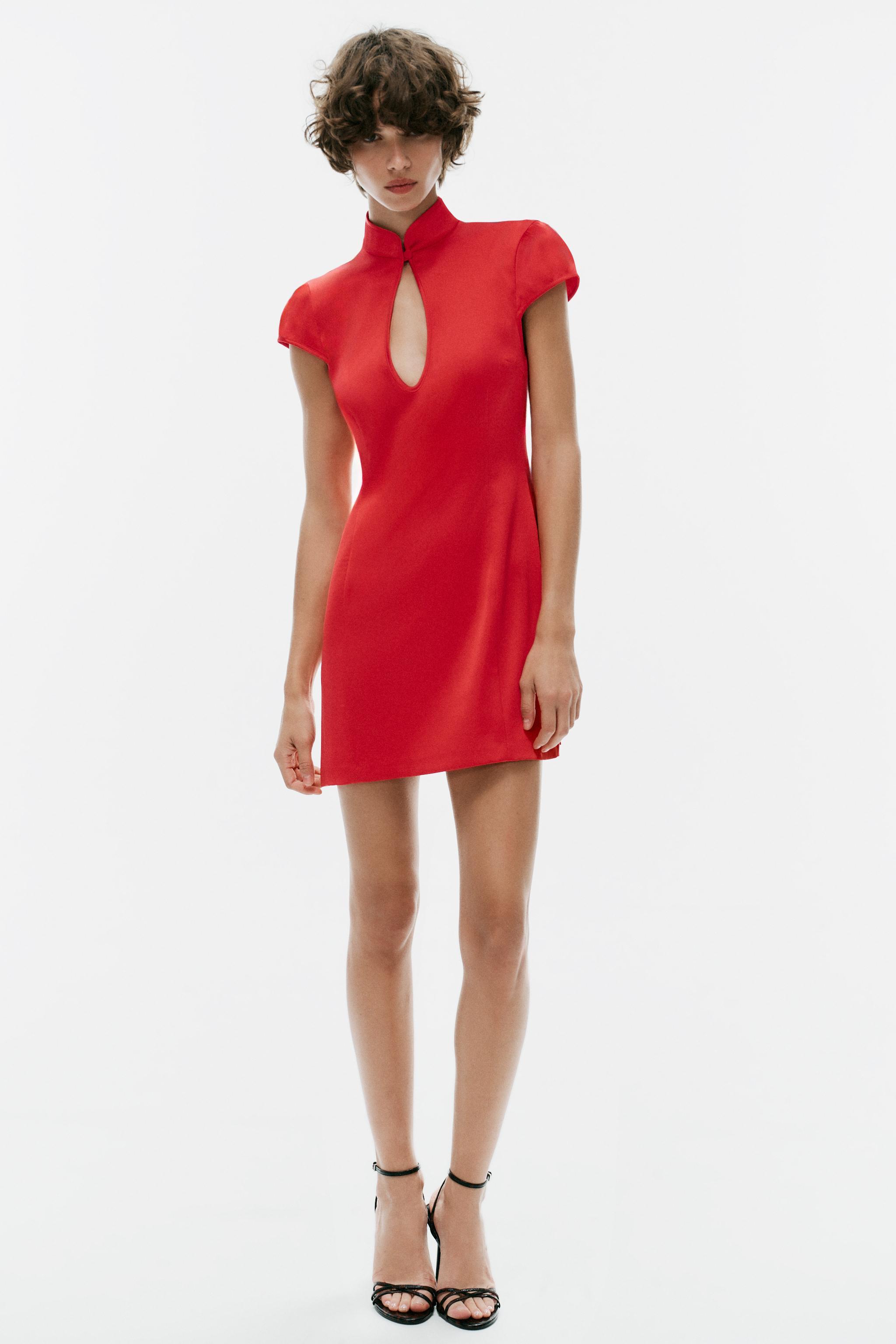 SATIN EFFECT MINI DRESS WITH SLIT - Red | ZARA United States