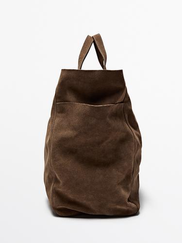 Bolso maxi shopper piel serraje - Mantequilla de Zara