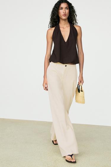 Zara Linen blend relaxed fit pants - Tan marl