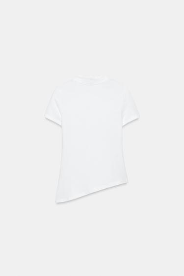 T-SHIRT COL V BAS ASYMÉTRIQUE - Blanc de Zara - Image 9