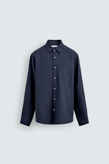 Zara REGULAR FIT LINEN - LYOCELL SHIRT - Navy blue