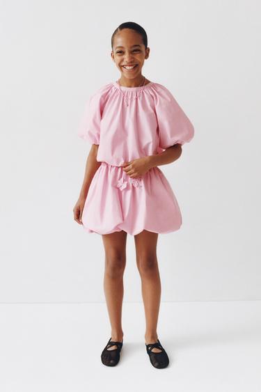 PUFF SLEEVE TOP WITH GEM BUTTON - Pink by Zara