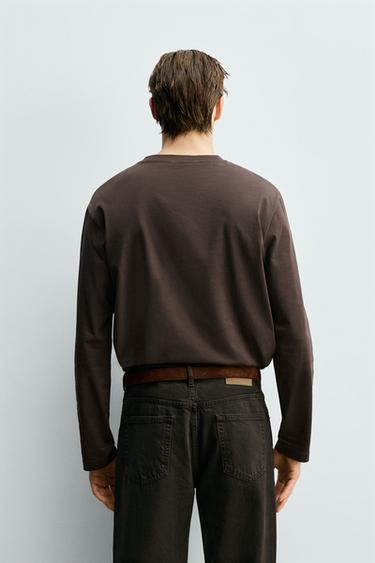 MERCERISED LONG SLEEVE T-SHIRT - Brown by Zara - Image 2