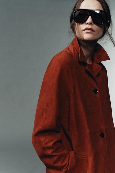 CASACO DE PELE CAMURÇA 100% LIMITED EDITION - Vermelho da Zara