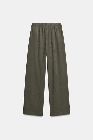WIDE-LEG TROUSERS WITH ELASTIC WAIST - Khaki by Zara - Image 5