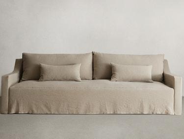 SOFA WITH REMOVABLE WASHED LINEN COVER — Light beige 1