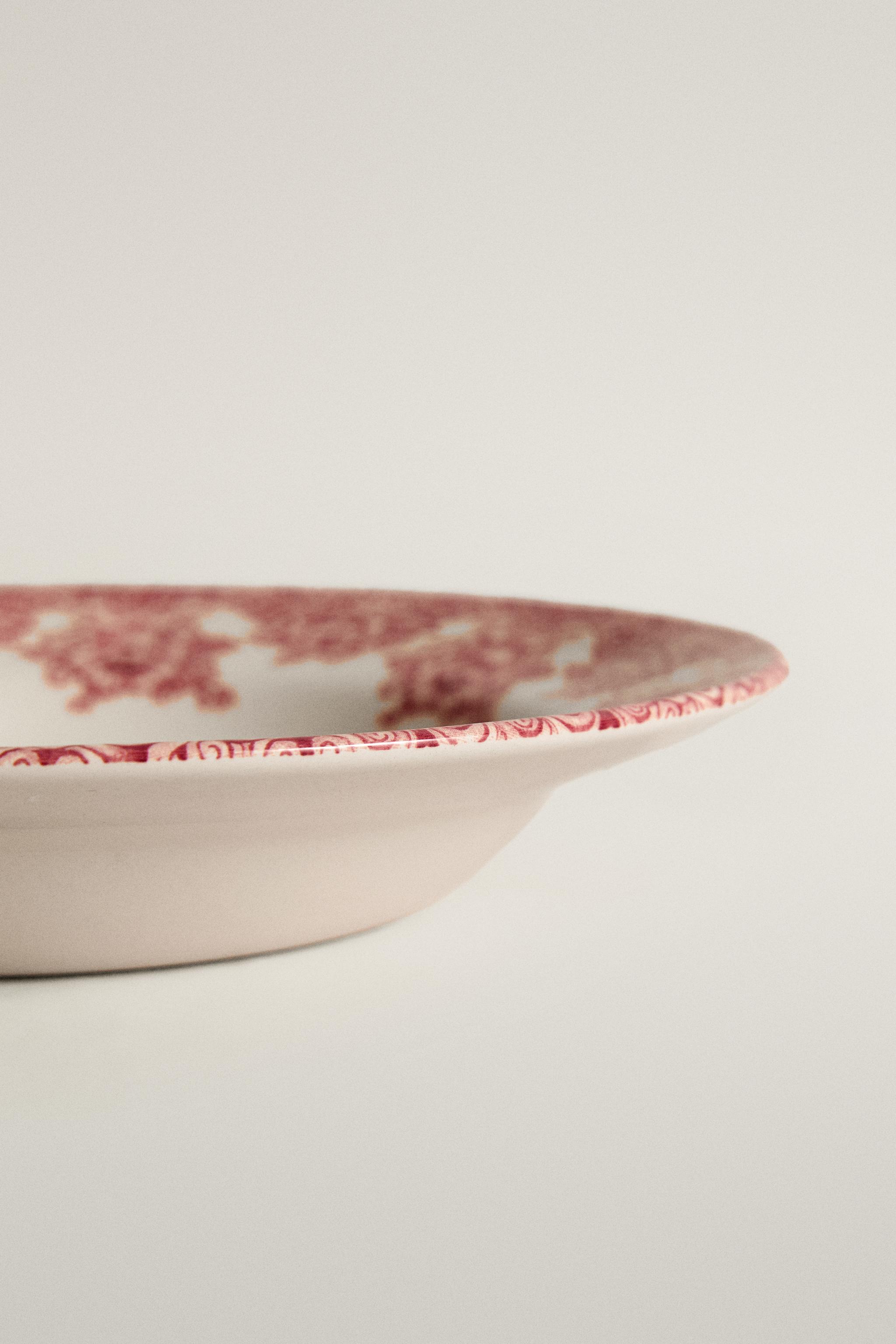 FLORAL AND LANDSCAPE EARTHENWARE SOUP PLATE - Burgundy | ZARA
