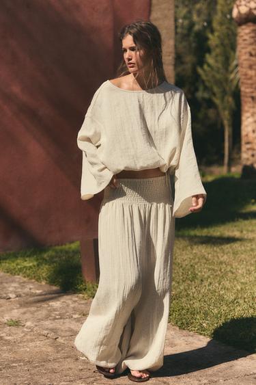 TROUSERS WITH ELASTIC WAIST - Beige by Zara