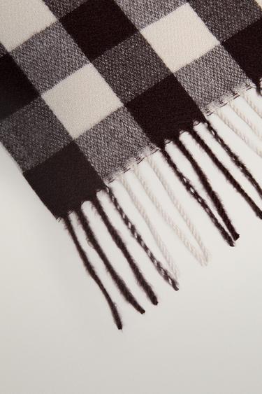 CHECKED THROW WITH FRINGING — Brown 2