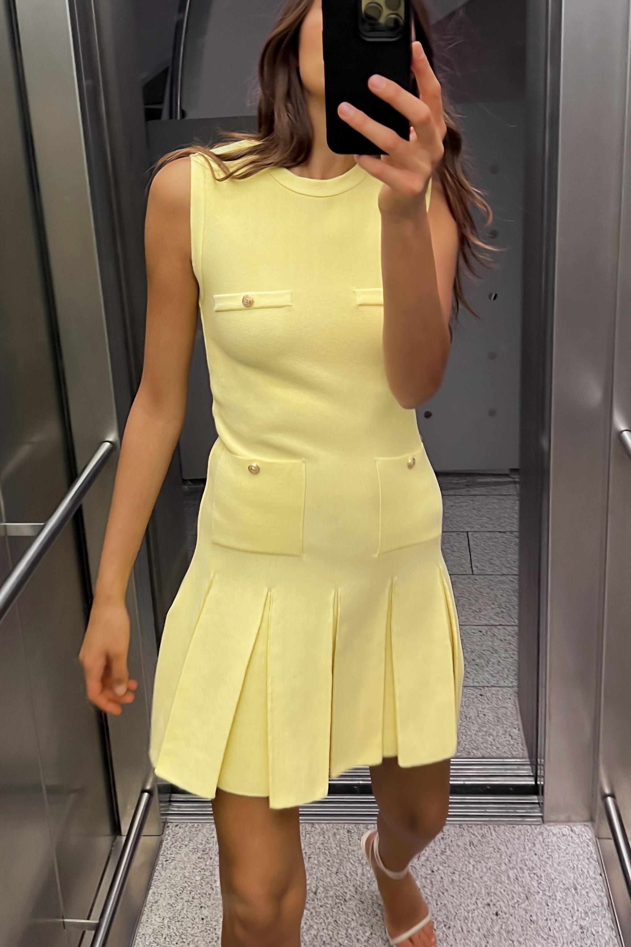 BOX PLEAT KNIT MINI DRESS - Yellow | ZARA South Africa