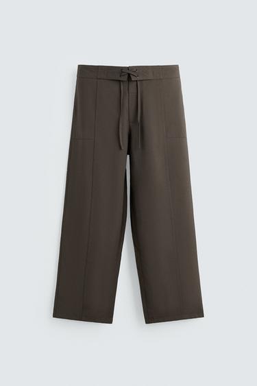Zara FLOWY DRAWSTRING PANTS - Chocolate