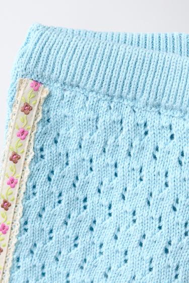 EMBROIDERED FLORAL KNIT BERMUDA SHORTS - Sky blue by Zara - Image 2